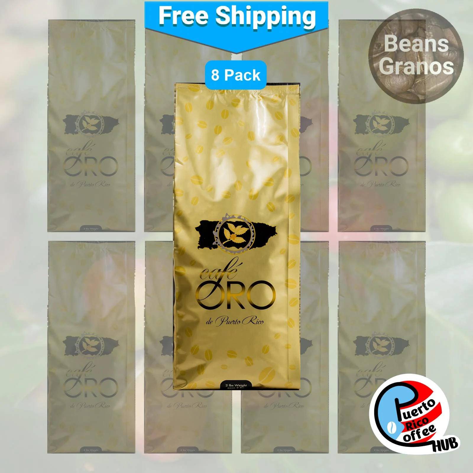 Café Oro Puerto Rican Coffee Beans 2 lb Bulk Pack - 8 Units