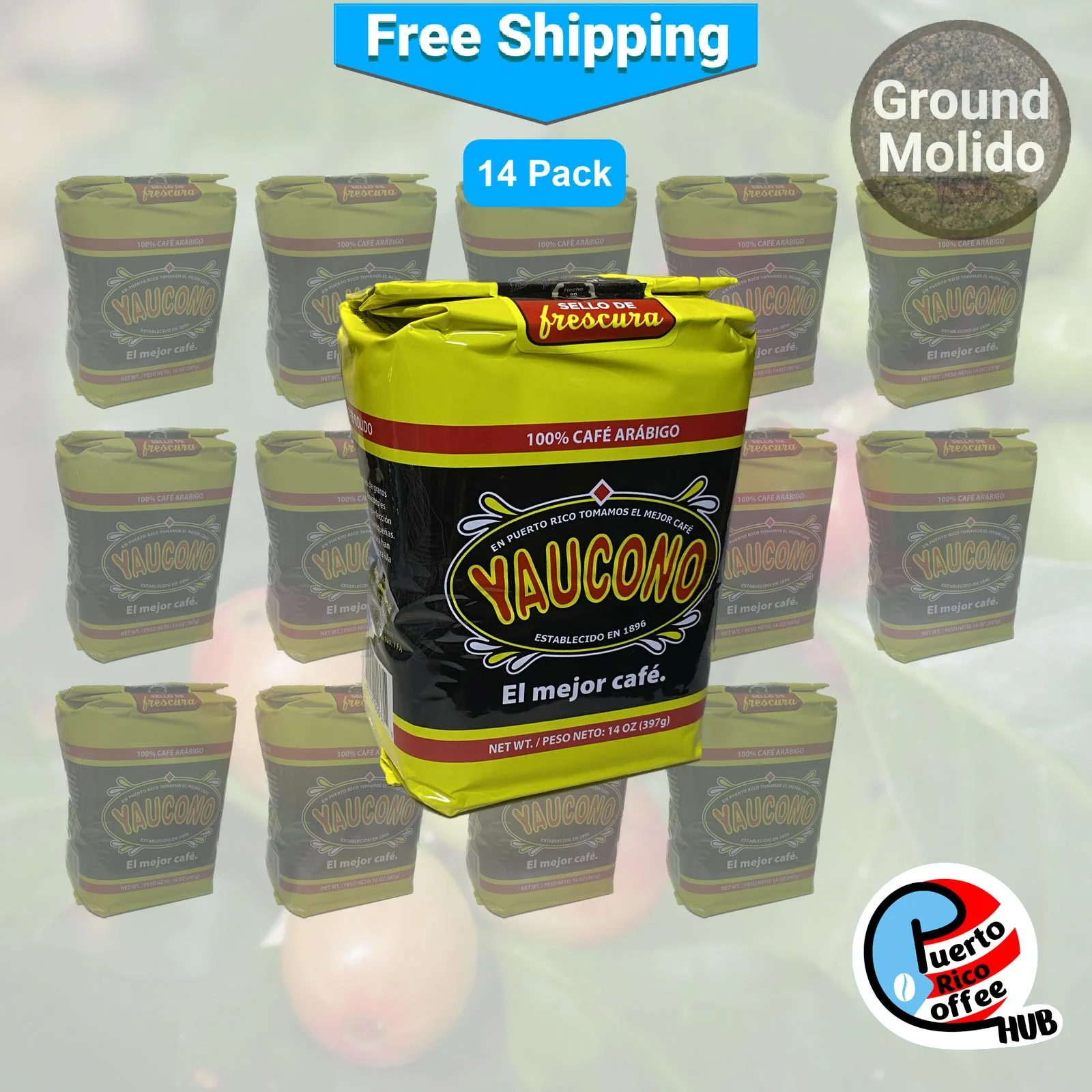 Café Yaucono Puerto Rican Ground Coffee 14 oz Bulk Packs - Image 2