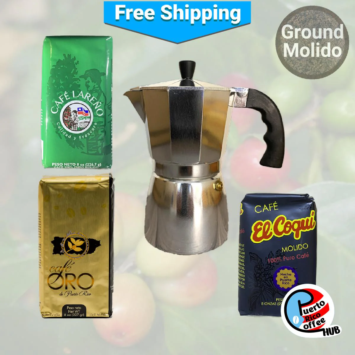 Puerto Rican Coffee Sampler With Imusa Moka Pot