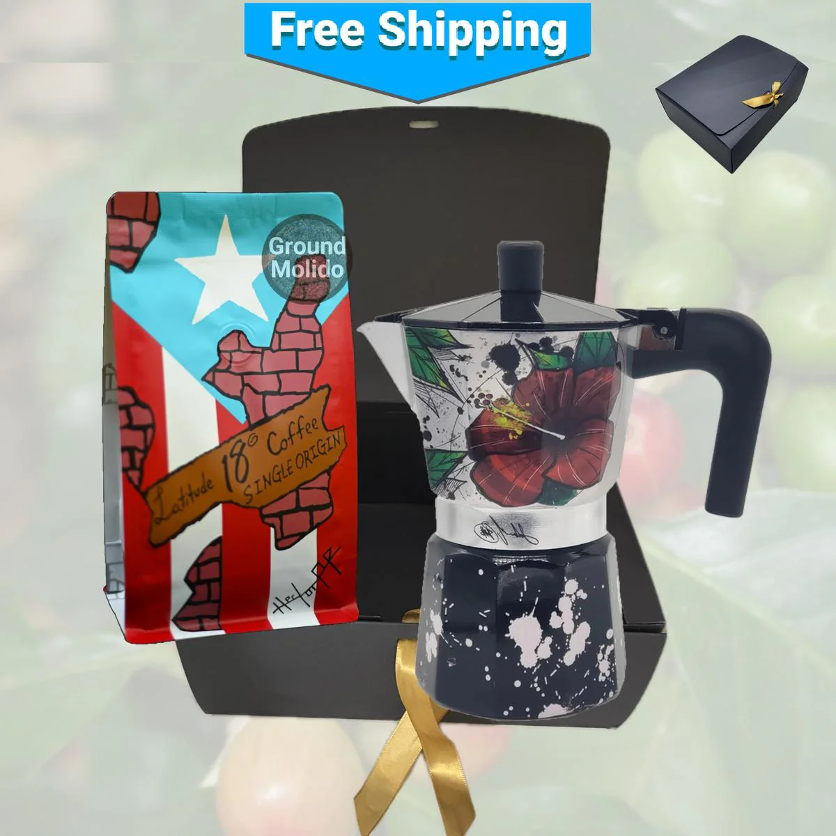 Puerto Rican Greca Coffee Maker and Gourmet Ground Coffee Combo - Image 2