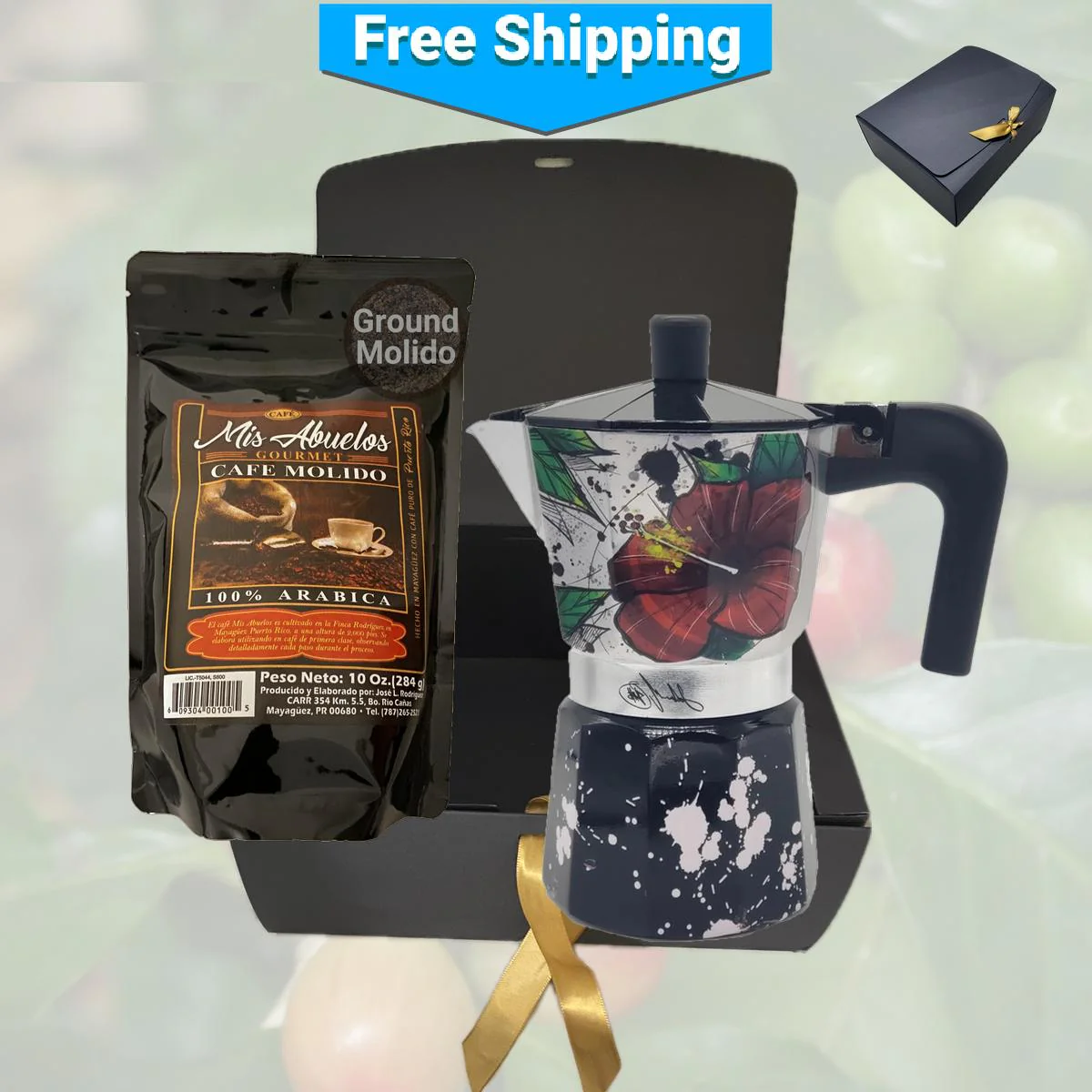 Puerto Rican Greca Coffee Maker and Gourmet Ground Coffee Combo - Image 3